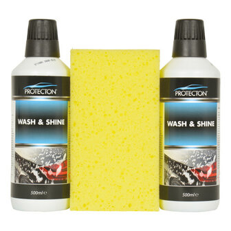 Protecton Wash &amp; Shine Set 2x500ml + Spons &ndash; alles voor een stralend schone auto