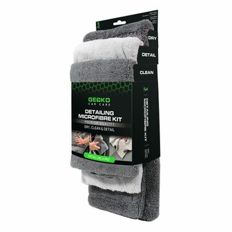 Gecko Detailing Microfiber Kit &ndash; De complete 3-delige set voor Dry, Clean &amp; Detail