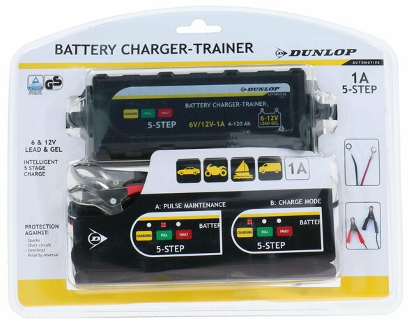 🔋 DUNLOP Smart Lader 1A – 12V Autoaccu (druppellader)