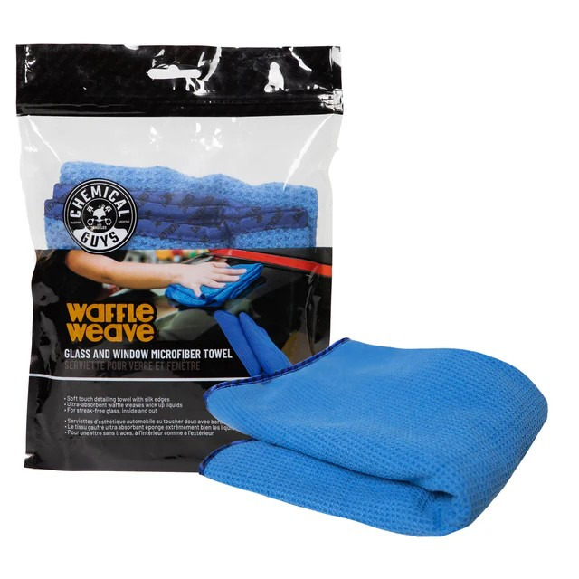 Chemical Guys Waffle Weave Glass & Window Microfiber Towel - Blue 24x16''