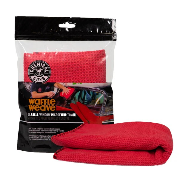 Chemical Guys Waffle Weave Glass & Window Microfiber Towel - Red 24x16''