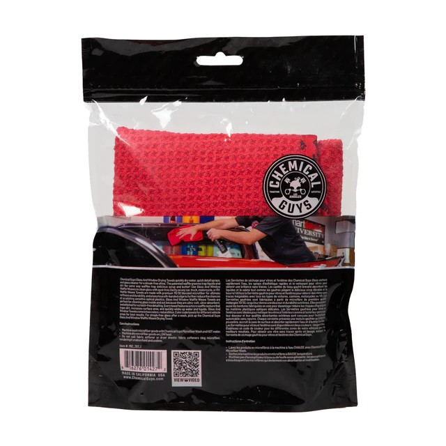 Chemical Guys Waffle Weave Glass & Window Microfiber Towel - Red 24x16''