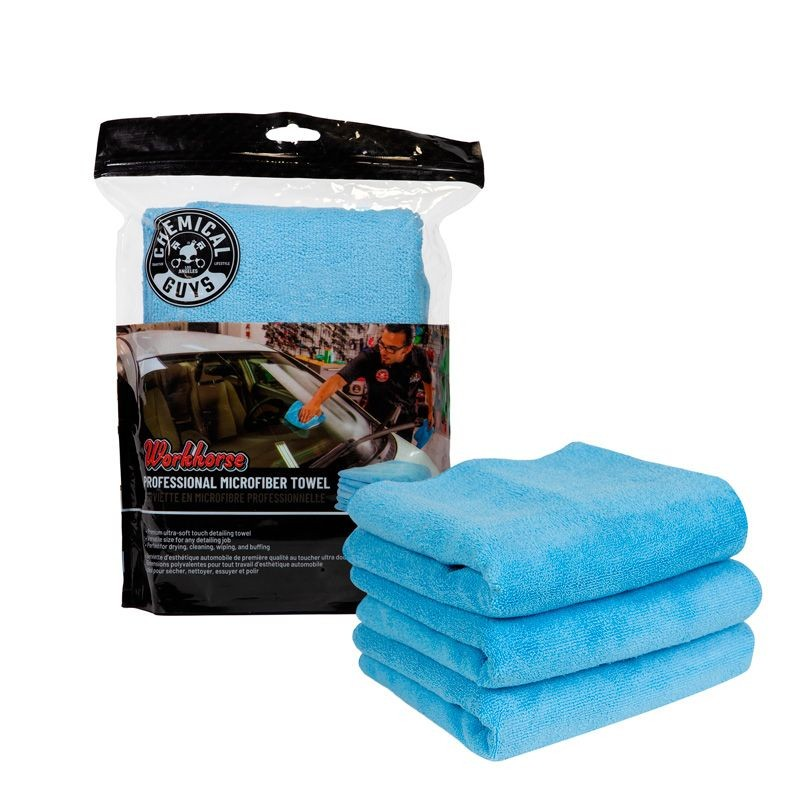 Chemical Guys Workhorse Professional Grade Microfiber Towel - Blue 16x16'' (3 Pack)