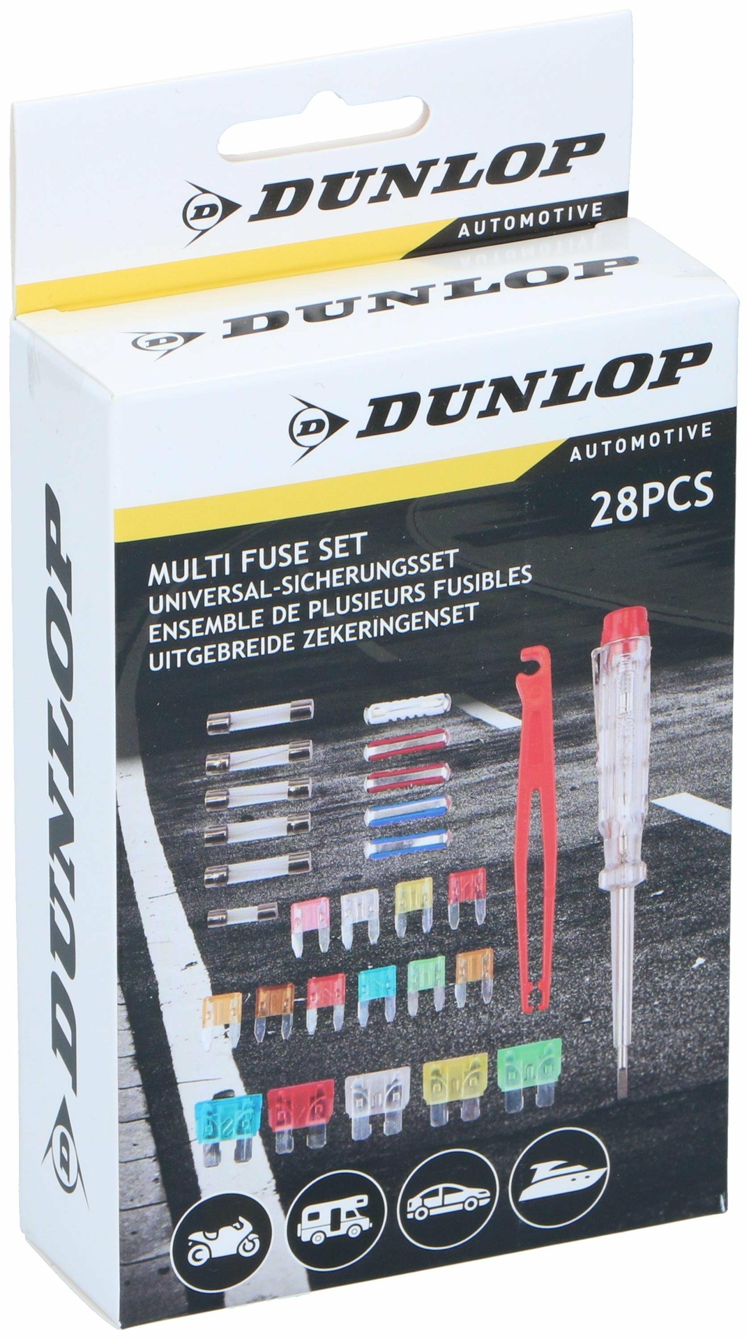 DUNLOP Universele Autozekering Multiset – 12V (incl. spanningszoeker & zekeringuittrekker)